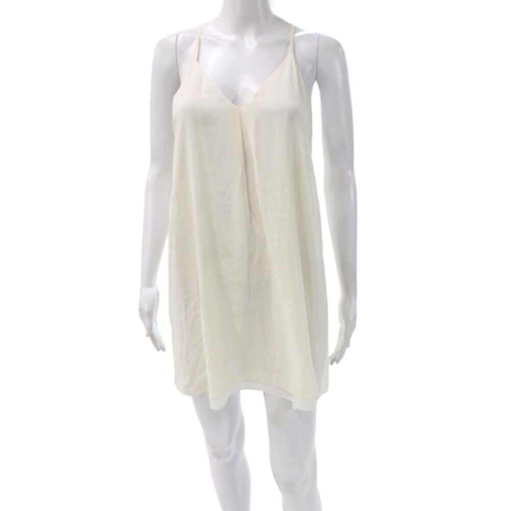 Alice + Olivia Women Ivory Silk V-Neck Sleeveless Slip Dress Size S